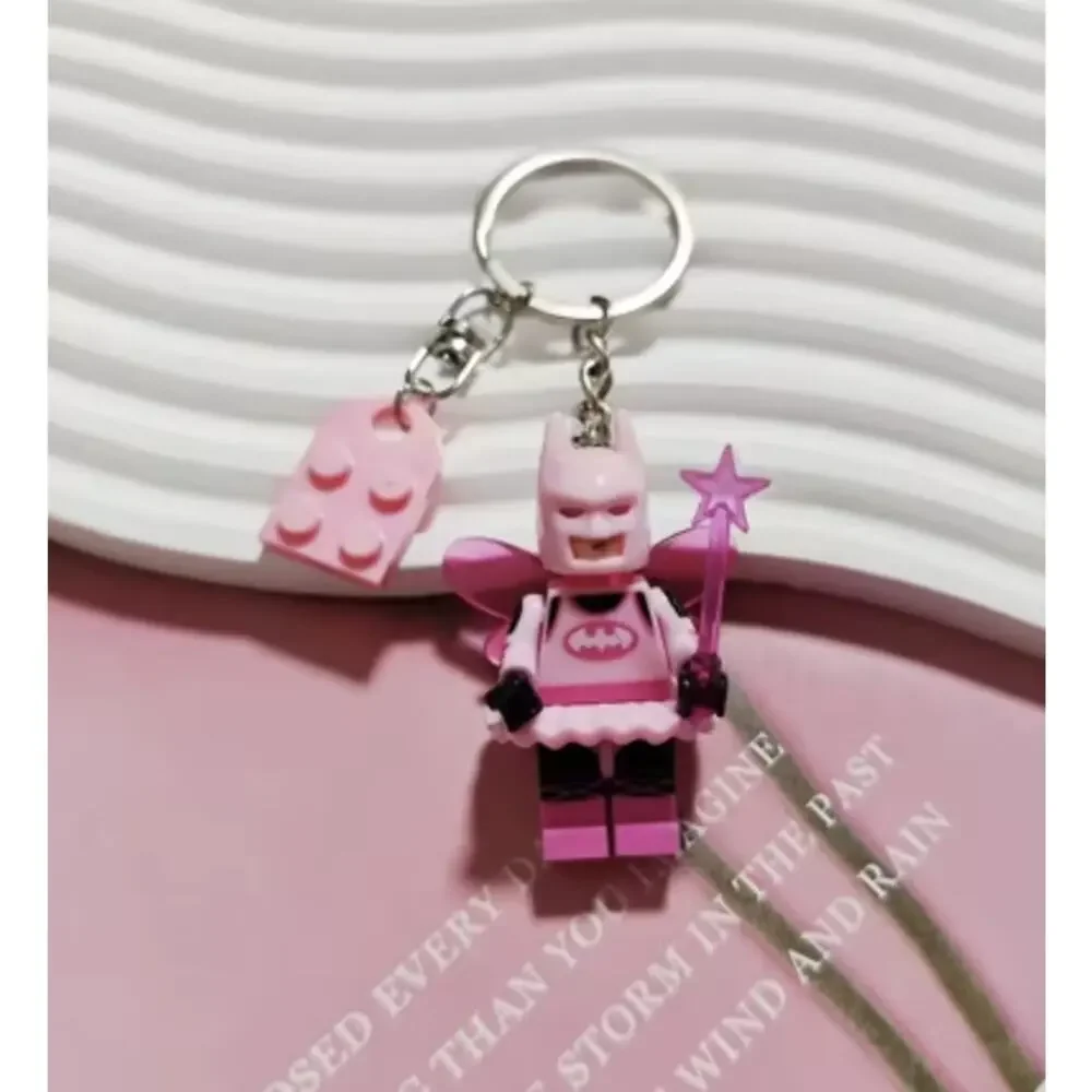 Pink and Black Mini Figure Batman, Batgirl Keychains, Set of 2, New